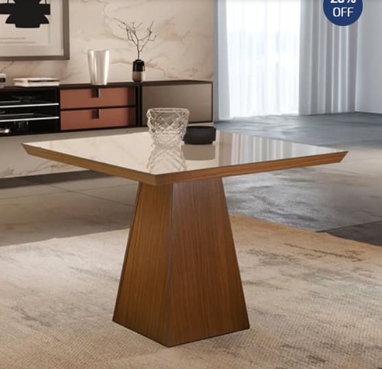 Mesa LJ Prada 0.90x0.90 com 4 Cadeiras Riviera (Castanho/Suede Cappucino)