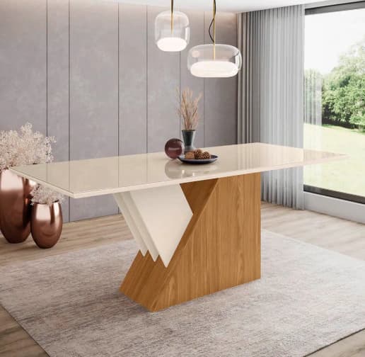 Mesa Henn Epic 1.80m c/ Vidro (Nature/Off White)