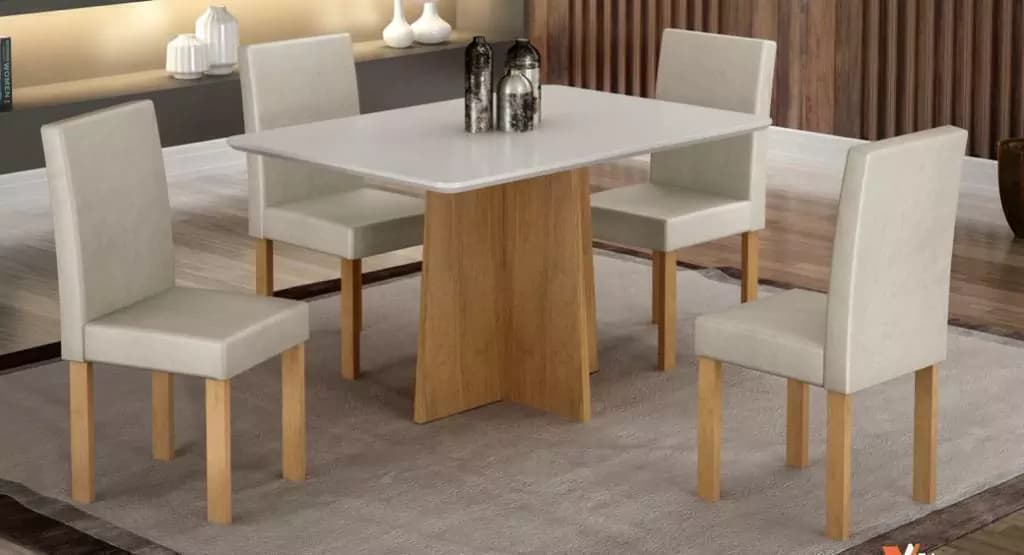 Mesa Valdemoveis Jade 1,20 com 4 cadeiras (cinamomo/off white)