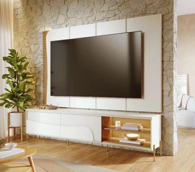 Rack c/Painel Colibri Amalfi (off white/freijo)